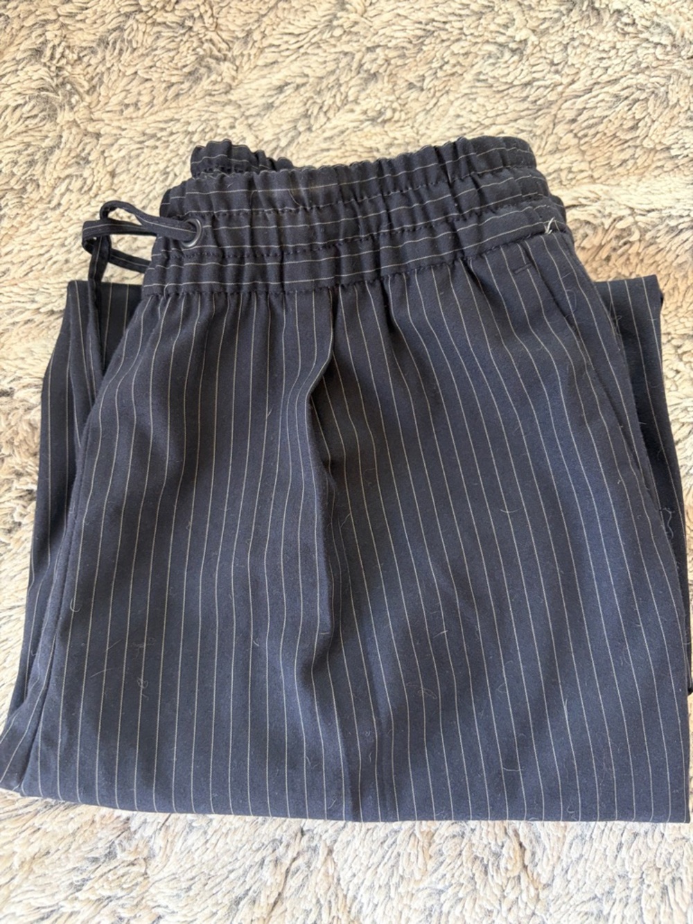 Woman’s navy blue Pinstripe Elastic-Waist Pants